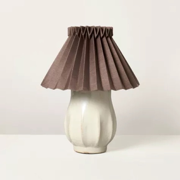 NIB~ Ceramic with Brown Knife Pleat Shade  Table Lamp Sour Cream - Hearth & Hand - Picture 1 of 4